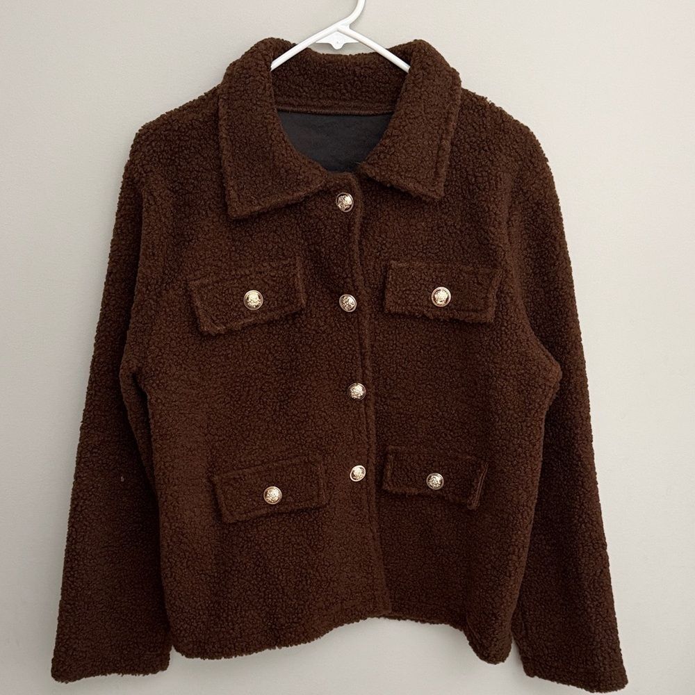 Brown Teddy Blazer Jacket Size M